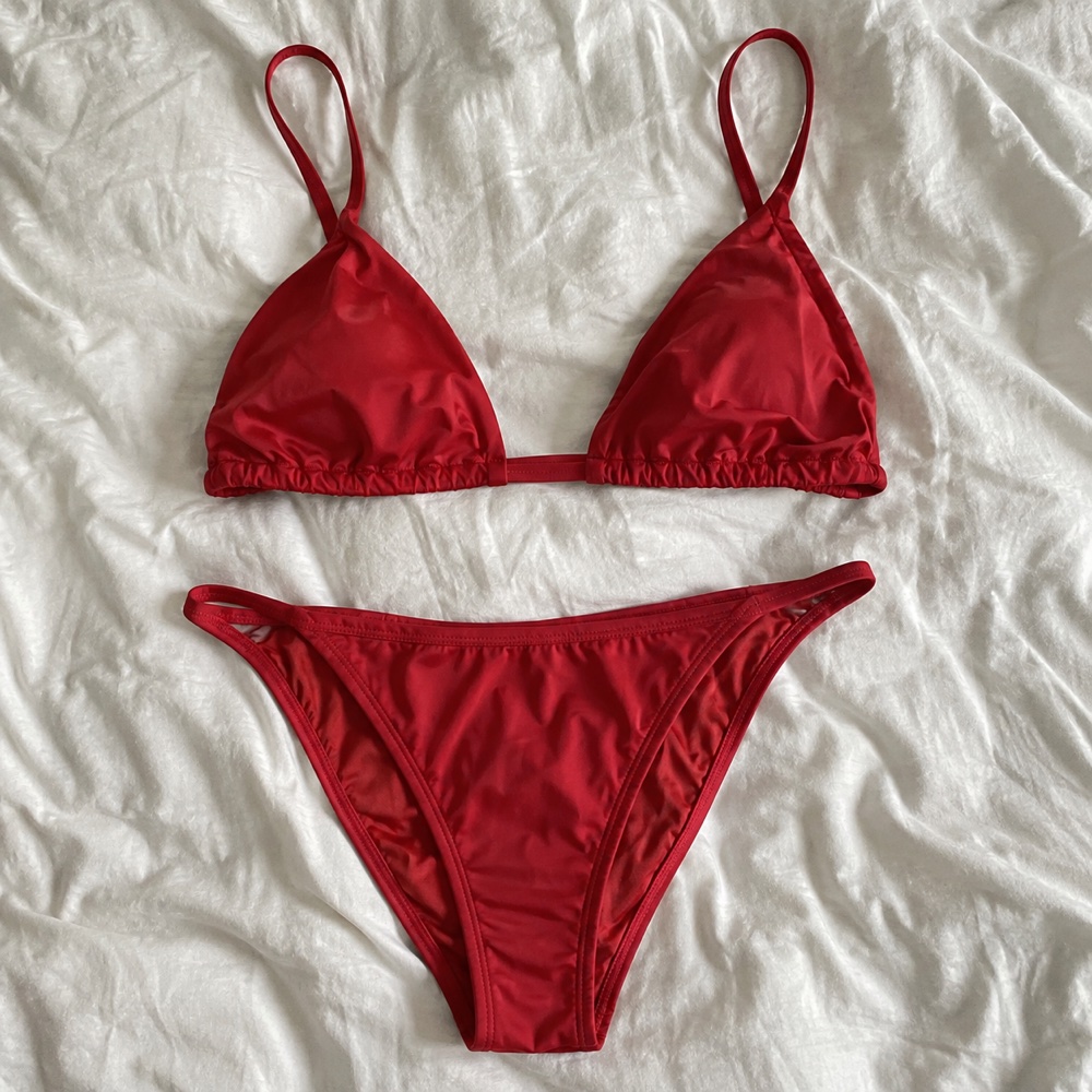 Red two-piece swimsuit